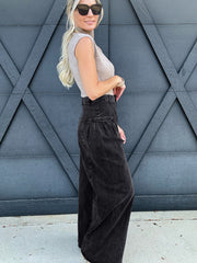 Pantalon en denim plissé à jambes larges à jambes plissées, lavis minéraux lavé - Miniatuur