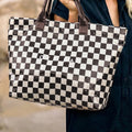 Black white Checkered Glossy PU Leather Tote Bag - Damesmode Afbeelding 4 - Foto 4