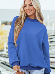Dark Blue Oversize Drop Shoulder Reversible Mock Neck Sweatshirt - Miniatuur