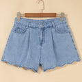 Myosotis Solid Color Scalloped Trim Casual Denim Shorts - Foto 6