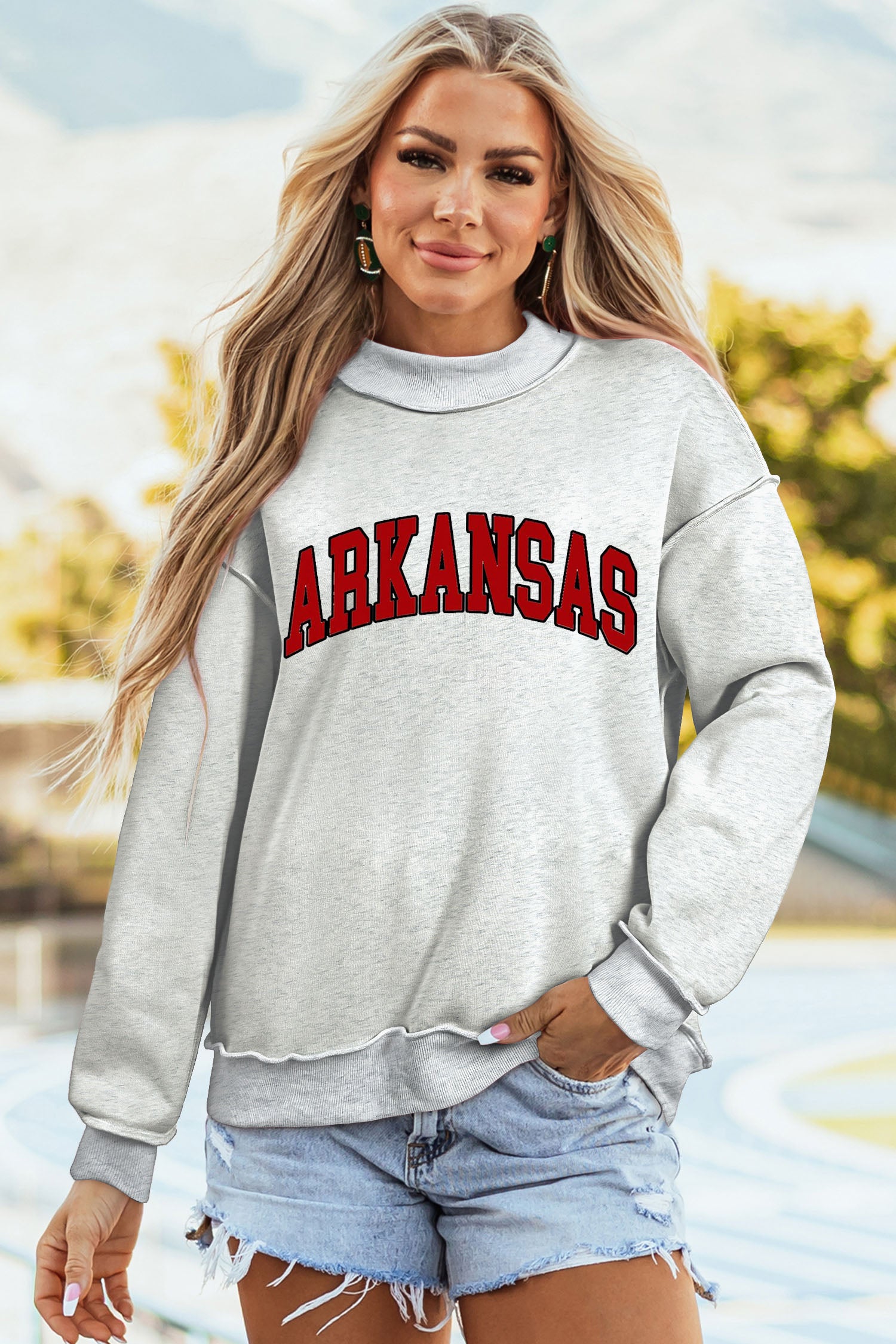 Hellgrauer ARKANSAS/AR doppelseitiger Pullover mit Mock-Neck-Reversibel