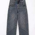 Coutures apparentes Bleu voile Jeans à taille haute droite et lâches - Foto 6