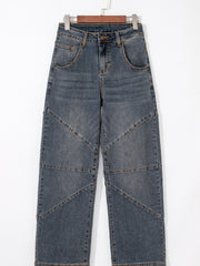 Sail Blue freiliegende Nähte, locker, gerade, hoch taille Barrel Jeans - Miniatuur