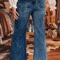 Beau Blue Acid Wash Pocket Detail Flare Jeans - Damesmode Afbeelding 5 - Foto 5