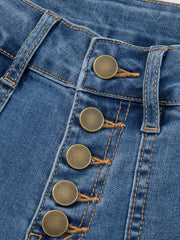 Jeans Ashleigh Blue à multiples boutons, taille haute et jambes larges avec poches - Damesmode Afbeelding 7 - Miniatuur