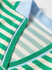 Green Striped Contrast Collar Split Neck Long Sleeve Mini Dress - Miniatuur