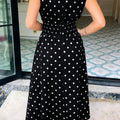 Black Polka Dot Print Contrast Trim V Neck Zip Up Sleeveless Dress - Damesmode Afbeelding 2 - Foto 2