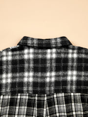Black Plaid Long Sleeve V Neck Shift Plus Size Shirt Jacket - Damesmode Afbeelding 7 - Miniatuur
