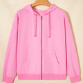 Sachet Pink einfarbiger Rippen-Reißverschluss-Kapuzenjacke mit Kordelzug - Foto 3