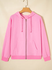 Sachet rose uni, veste à capuche à cordon nervuré - Miniatuur