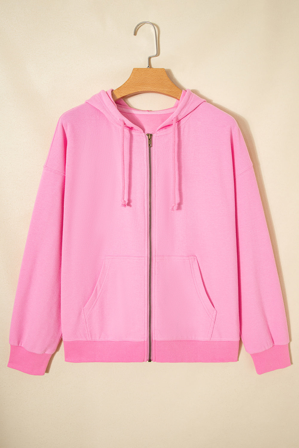 Sachet rose uni, veste à capuche à cordon nervuré