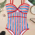 Red July 4th Stripes Impression Cutout Spaghetti Straps One Piece Swimsuit - Foto 4