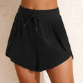 Black High Waisted Drawstring 2-in-1 Side Pocket Color Block Bikini Shorts - Damesmode Afbeelding 3 - Foto 3