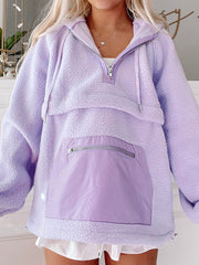 Lavendula Zipped Patch Pocket Fuzzy Drawstring Hoodie - Miniatuur