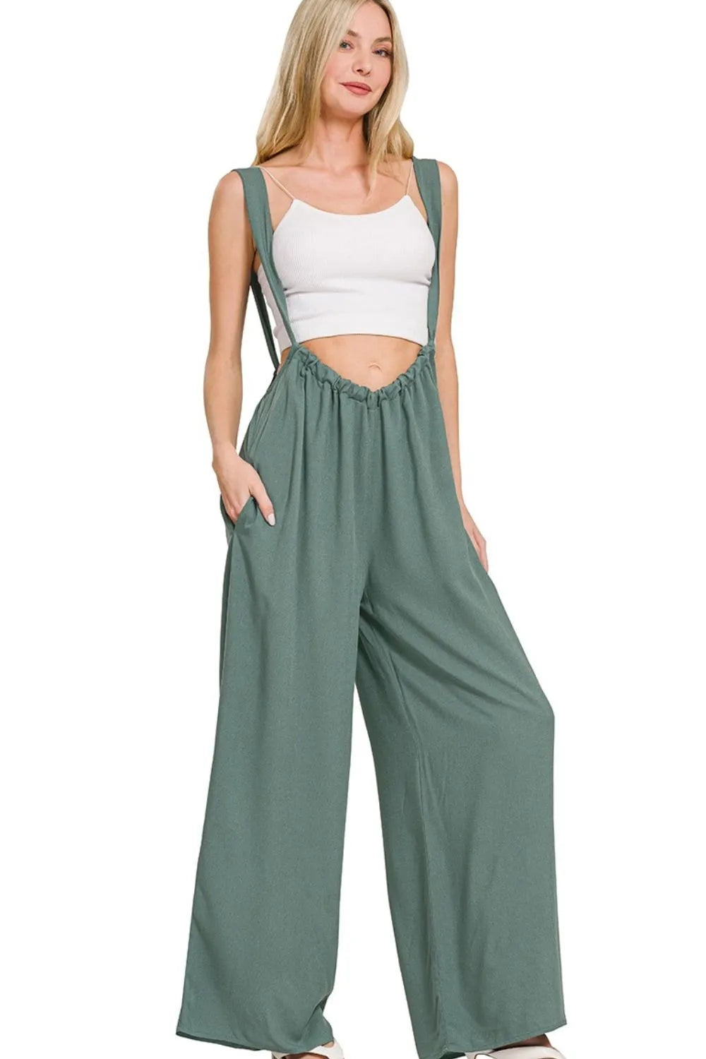Zenana Woven Tie Back Suspender Jumpsuit - Exklusive Damenmode & Kleidung Kollektion | Redblad Deutschland
