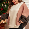 Brown Exposed Seam Colorblock Plus Size Hoodie - Damesmode Afbeelding 4 - Foto 4