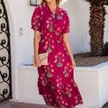 Rout Blummenprint Rüschen V-Hals kuerzärmeleg Maxi-Kleed - Foto 3