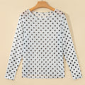Black Polka Dot Sheer Mesh Long Sleeve Round Neck Shift Top - Damesmode Afbeelding 4 - Foto 4