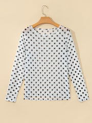 Schwarzes Polka-Dot Transparentes Langarm-Langarm-Rundhals-Shift-Top – Damesmode Afbeelding 4 - Miniatuur