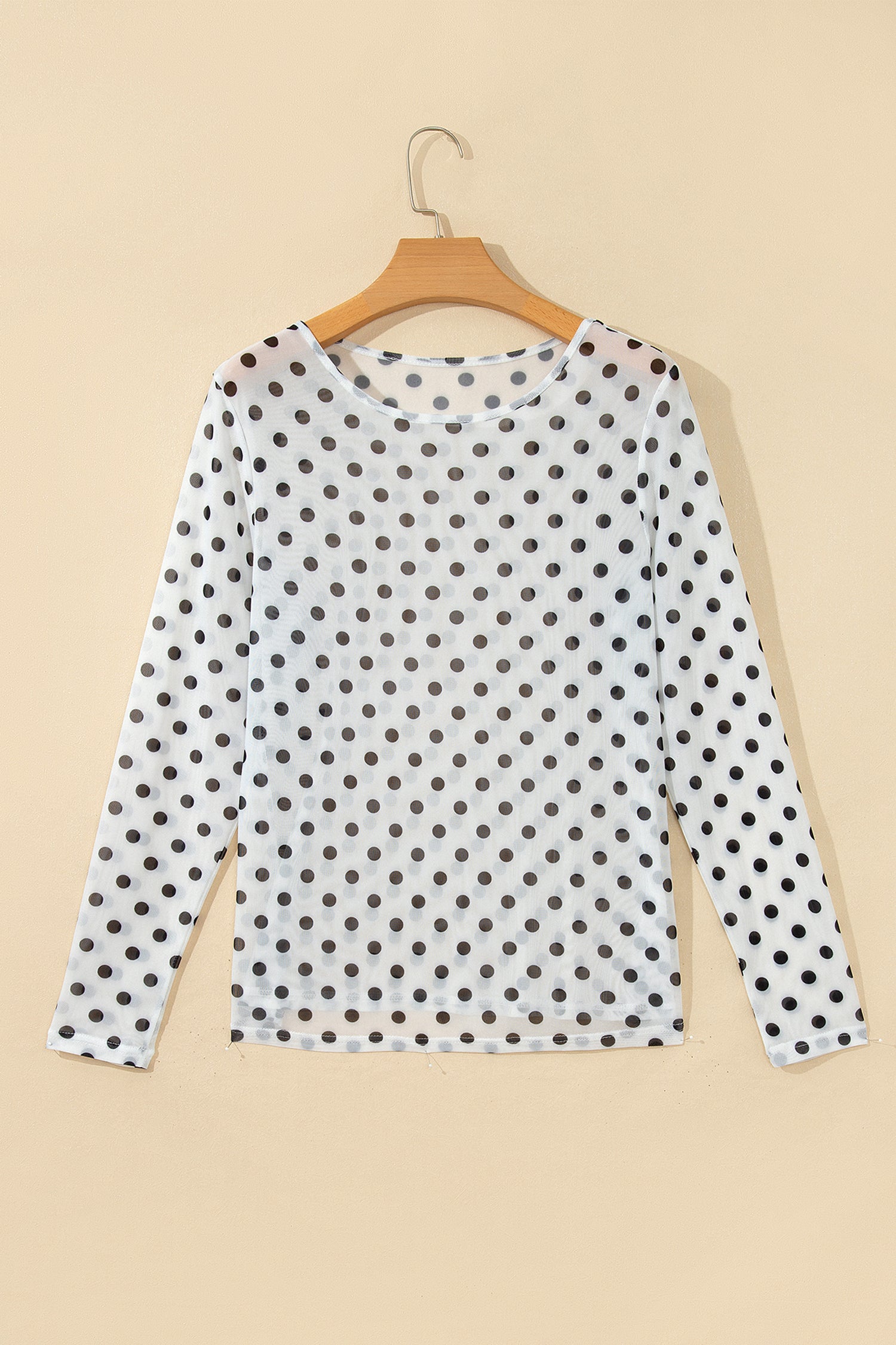 Schwarzes Polka-Dot Transparentes Langarm-Langarm-Rundhals-Shift-Top – Damesmode Afbeelding 4