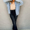 Myosotis Elastic Edge Collared Zip Up Denim Jacket With Pocket - Foto 5