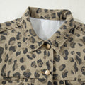 Khaki Retro Leopard Print Seam Detail Button Down Denim Jacket - Foto 5
