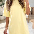 Yellow Cream Eyelet Embroidered Lace Splicing Sleeve Loose T Shirt Dress - Thumbnail