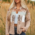 Light French Beige Aztec Quilted Patchwork Western Fashion Jacket - Foto 1