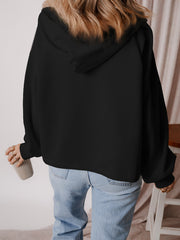 Aruba Blue Fleece Lined Half Zipper Kangaroo Pockets Loose Hoodie - Damesmode Afbeelding 8 - Miniatuur