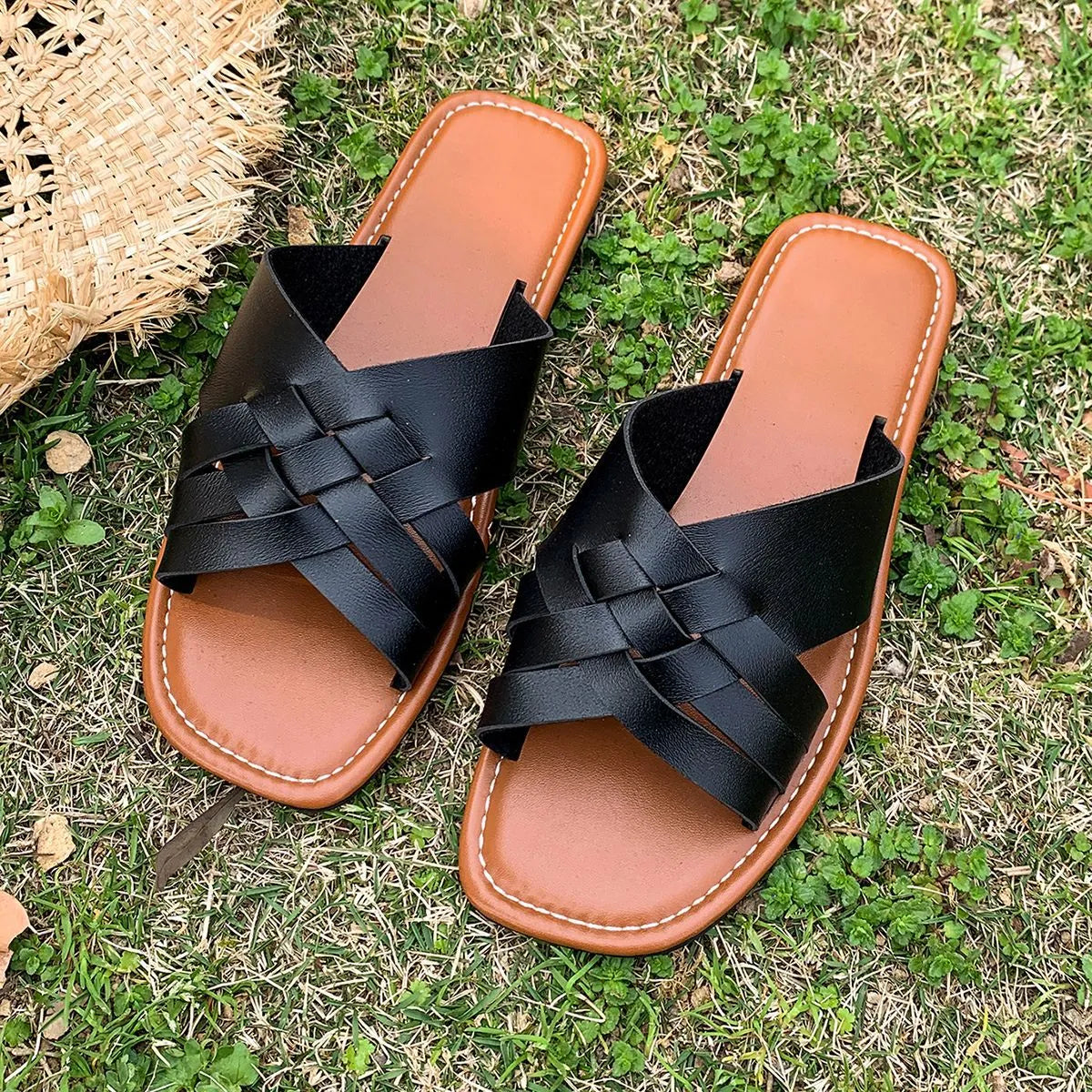 Woven Open Toe Flat Sandals - Luxe Damesmode & Kleding Collectie | Redblad Nederland