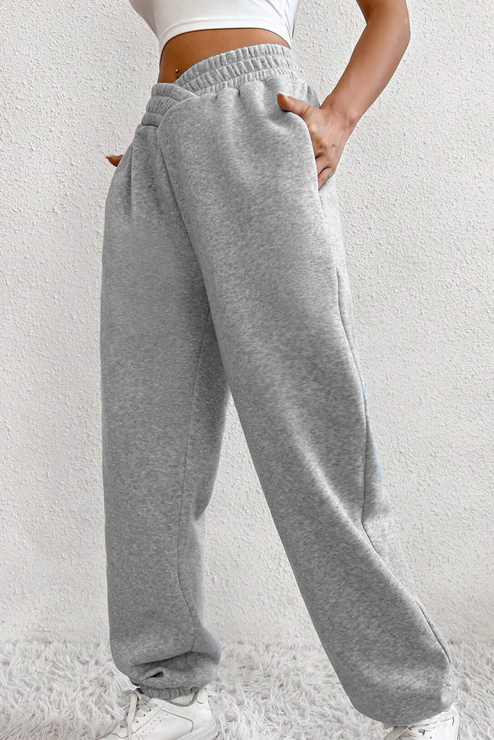 Pantaloni della tuta in vita elastica a croce grigio chiaro e unico,