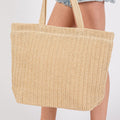 Camel Einfarbige Stroh-Webung Sommerstrand-Tote-Tasche - Foto 5