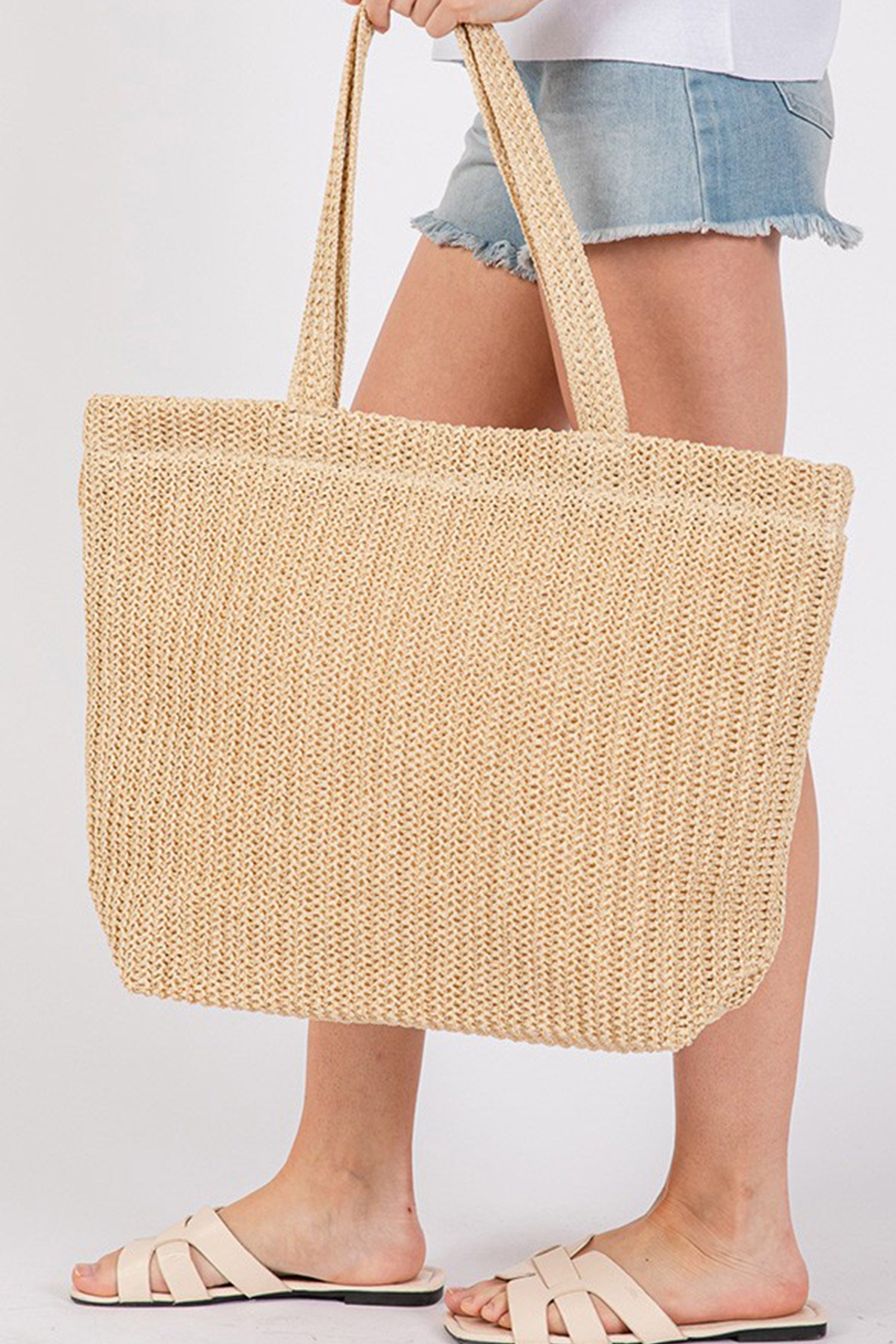 Camel Einfarbige Stroh-Webung Sommerstrand-Tote-Tasche