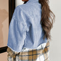 Khaki Plaid Patchwork Buttoned Oversized Denim Jacket - Foto 2