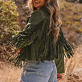 Veste verte à franges courtes en pseudo daim - Foto 3