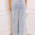 Beau Blue Mid Rise Pearl Embellished Split Wide Leg Jeans - Damesmode Afbeelding 2 - Foto 2