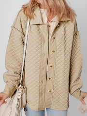 Jet Stream Solid Color Quilted Puffer Buttoned Shacket - Miniatuur