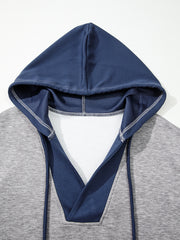 Ljusgrå färgblock-patchwork V-hals dragsko-hoodie - Miniatuur