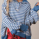 Blauw Stripe Color Block Trim Raw Seam met met Split Hem Luchtige Pullover Comfortabele Trui