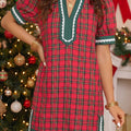 Rotes kariertes Mini-Kurzarmkleid im Shift-Stil - Foto 1