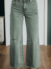 Vierblattklee, leicht verletzt, roher Rand, breite Jeans mit breiten Beinen - Miniatuur