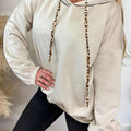 Black Elastic Cuffs Leopard Contrast Drawstring Hoodie - Damesmode Afbeelding 4 - Foto 4