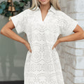 Black Solid Color Eyelet Embroidered T Shirt Mini Dress - Damesmode Afbeelding 4 - Foto 4