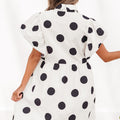 White Polka Dot Print Half Button Ruffled Short Sleeve Loose Mini Dress - Foto 2