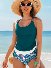 Blue Stripe Drawstring Tummy Control Mix-and-match 2pcs Tankini Swimsuit - Damesmode Afbeelding 5 - Miniatuur