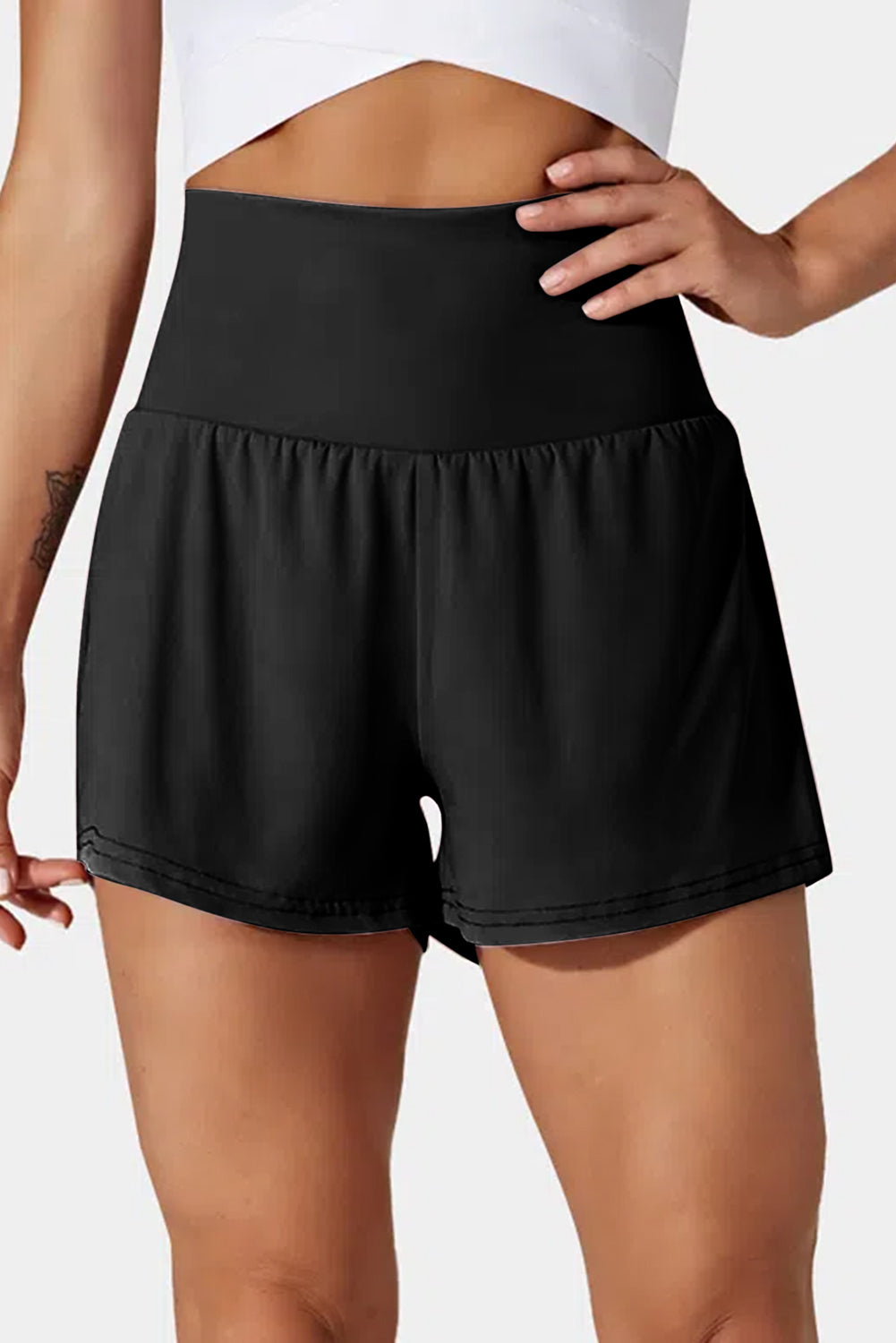 Black Pocketed Wide Waistband Swim Shorts - Damesmode Afbeelding 1