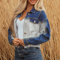 Dusk Blue Color Block Patchwork Flap Detail Distress Denim Jacket - Foto 4