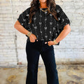 Beige Bow Print Puff Short Sleeve Top - Damesmode Afbeelding 6 - Foto 6