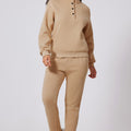 Parchment Solid Half Button Sweatshirt and High Waist Sweatpants Set - Foto 3