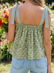 Camiseta de tirantes de nudo con estampado floral verde Babydoll - Miniatuur
